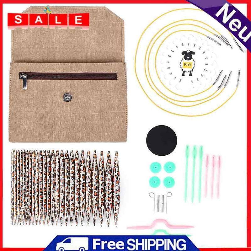 12 Pairs Leopard Circular Ring Knitting Needles Detachable Set Hook Yarns Kit
