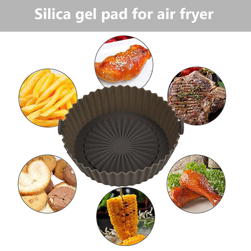 #A Round Air Fryer Tray Food Safe Silicone Grill Pan Washable Kitchen Cooking