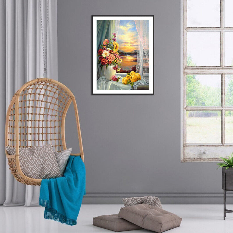 5D Full Round Drill Drawing Picture Window Scene Diamond Painting Room Ornament