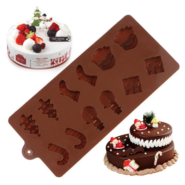 DIY Crafts Chocolate Santa head Stocking Silicone Mould Cake Snowman Tree