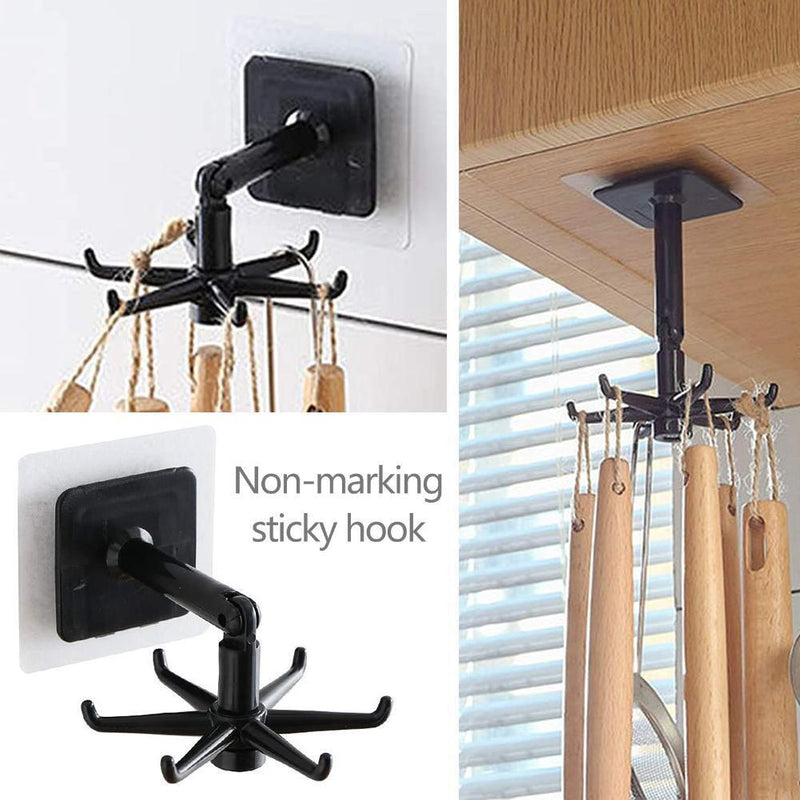 360 Degree Rotating & 180 Degree Tilt Kitchen Hook Rack 6-Claw (Black)