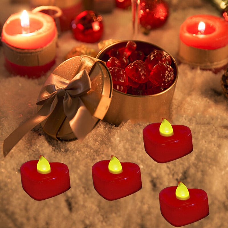 24pcs LED Tea Lights Heart Shaped Flickering Candle Romantic Wedding Party Decor