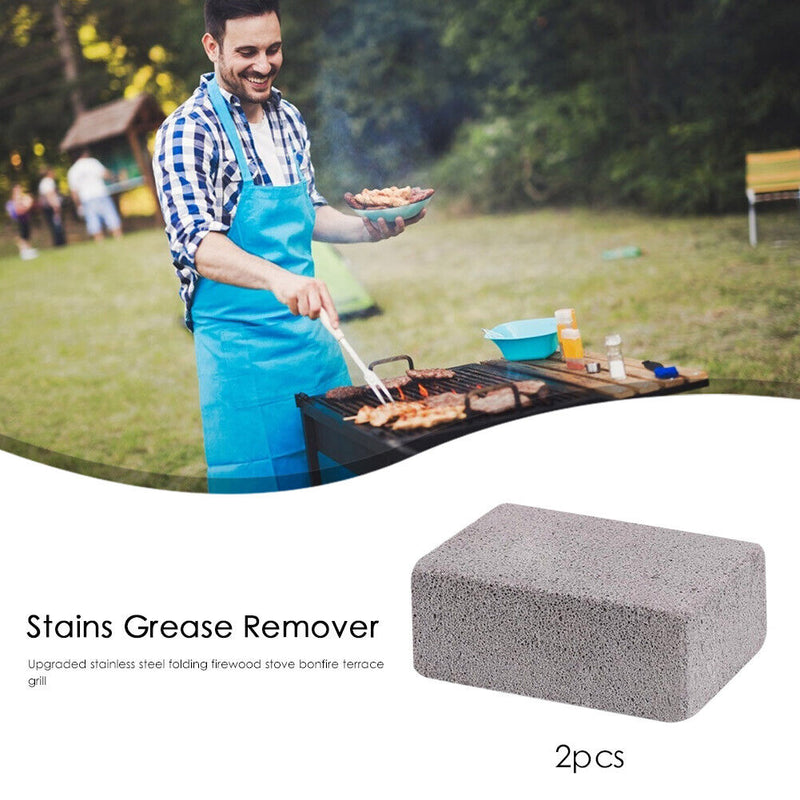 2x BBQ Grill Cleaning Brick Block Barbecue Racks Stains Grease Cleaner Newly