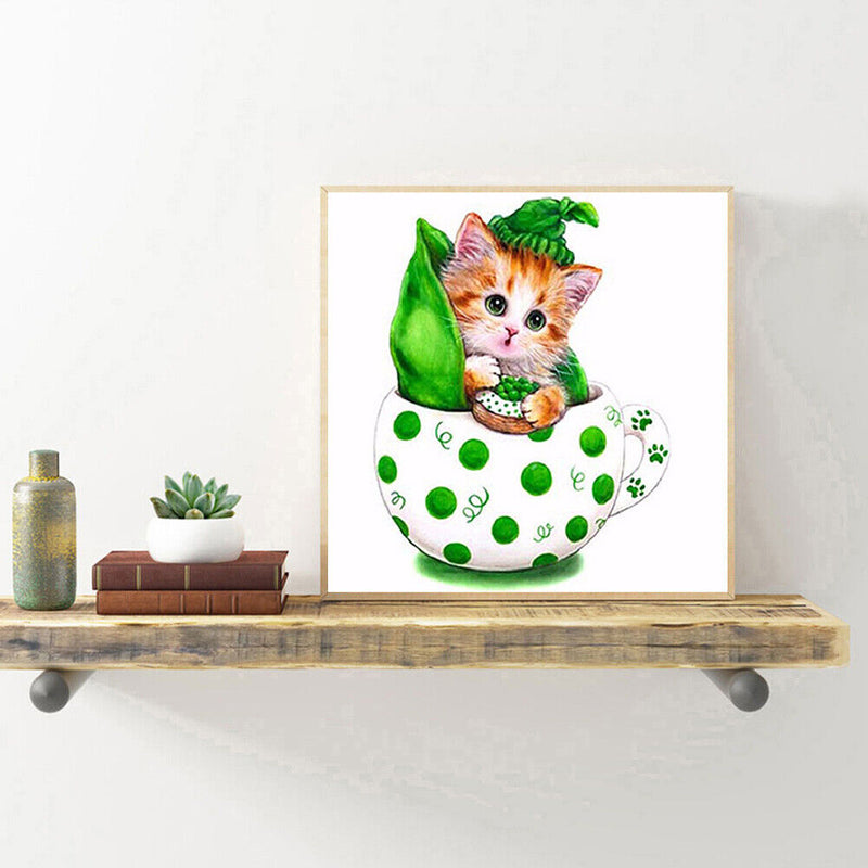 5D DIY Diamond Painting Kit Cat in Cup Part Special Shaped Drill Handicraft