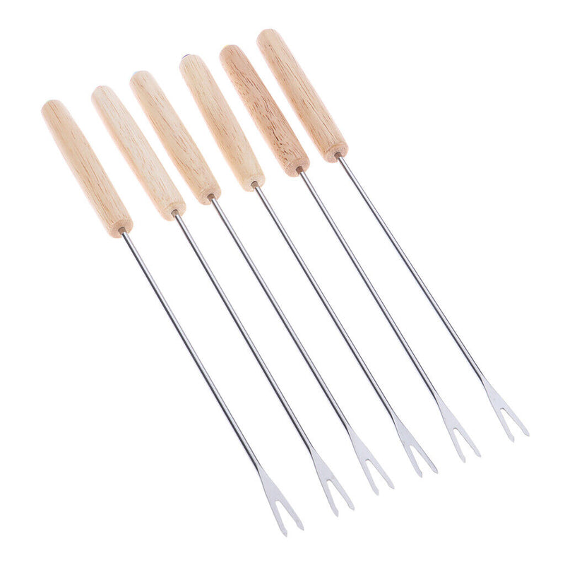 6 Stück Edelstahl BBQ Spieße Bratstangen Nadel Eiche Gabeln Lagerfeuer