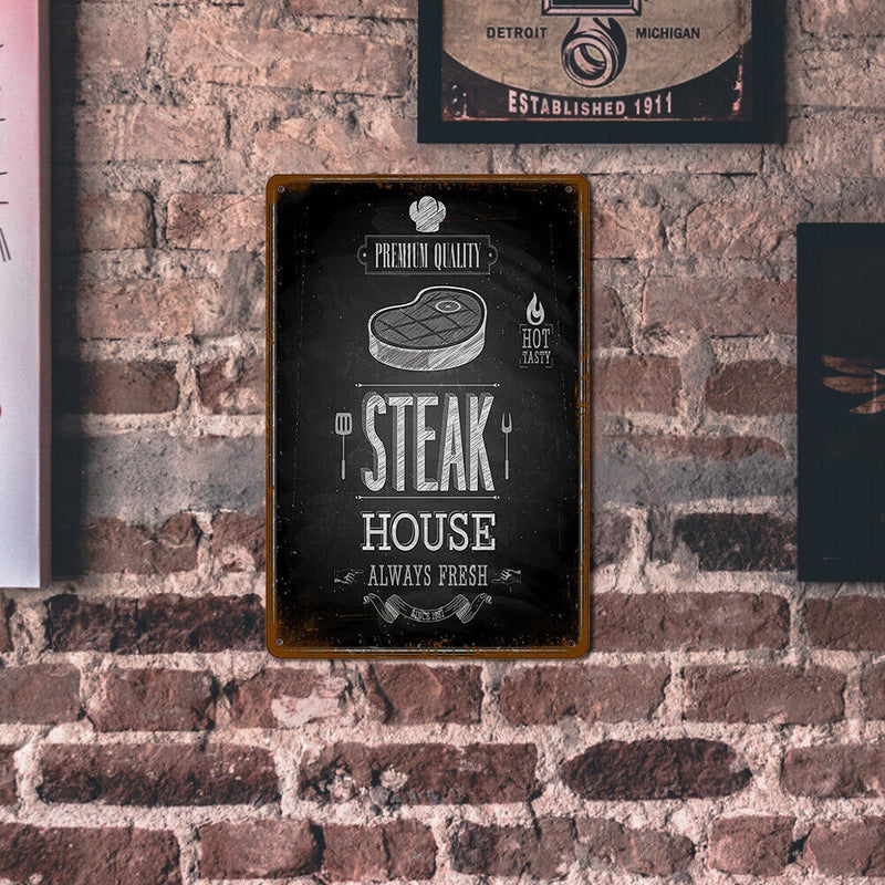 30x20cm Steak Metal Retro Tin Painting Plate Flat Tin Sign Poster Decor