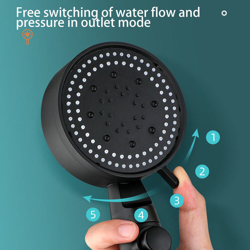 5 Modes High Pressure Handheld Shower Heads Water Saving Sprayer (Black) Newly