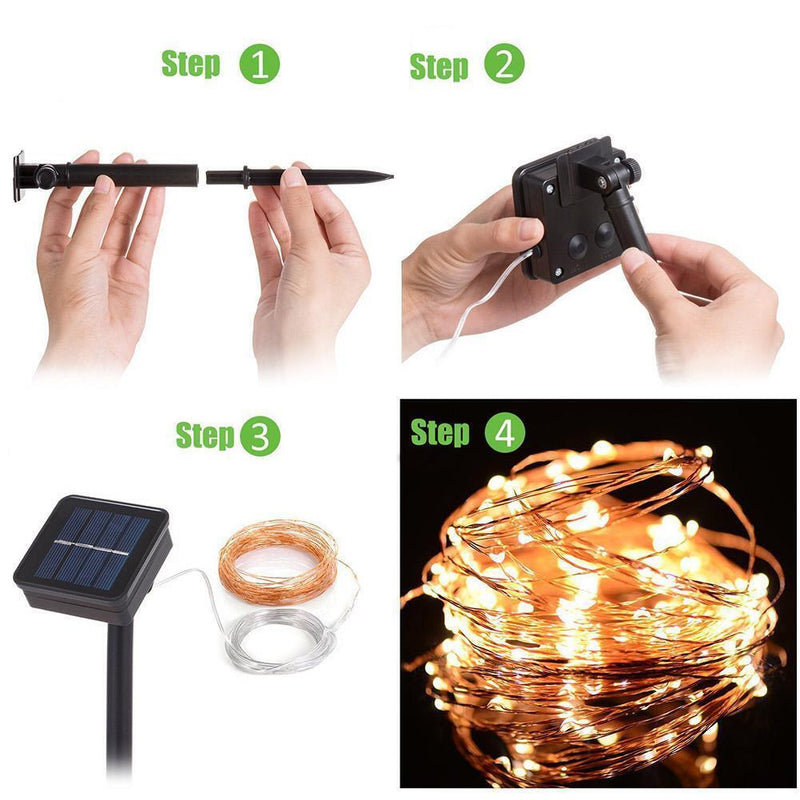 2x100 LED Solar String Light Outdoor Copper Wire Garland Lamp (Warm White)