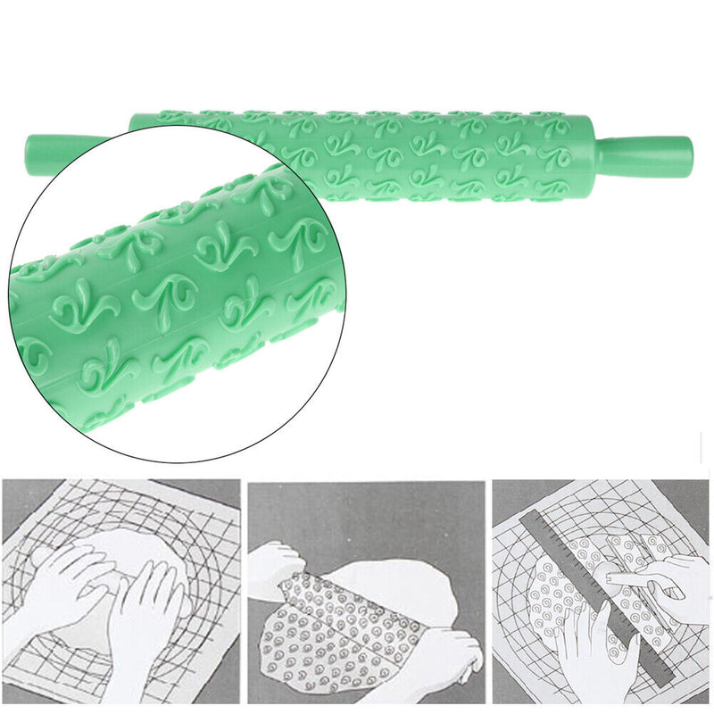 Rolling Pin Pattern Baking Tool Fondant Embossed Mold Cake Deco(Green)