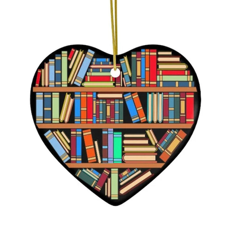 Book Lovers Heart-Shaped Bookshelf Pendant Ornament Christmas Tree Decor x 1Pc#