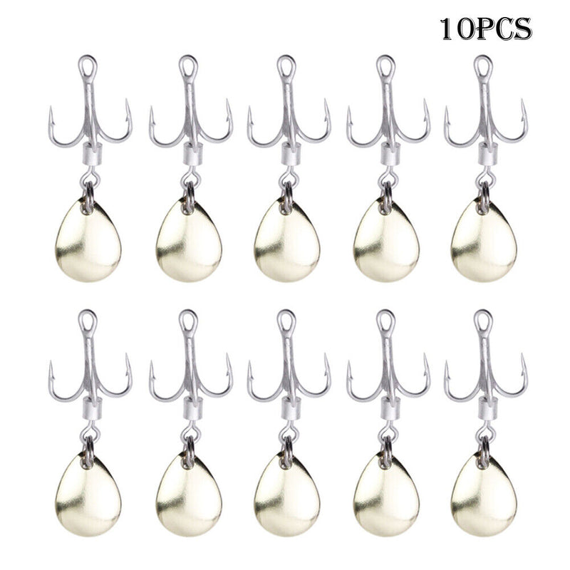 10pcs/Set Metal Barbed Fishing 3-Hooks with Rotating Sequin Fishing Accessori