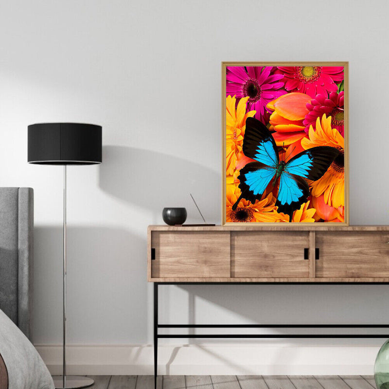 5D DIY Diamond Painting Blue Butterfly Full Round Drill Mosaic Art Picture Kits