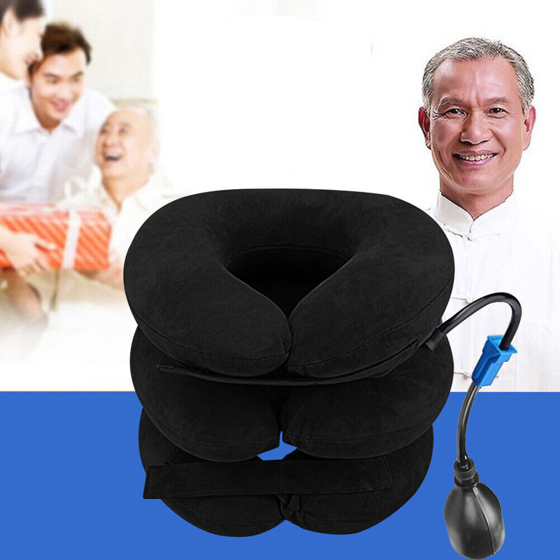Inflatable Neck Stretcher Support 3 Tubes Air Cervical Traction (Black) Newly