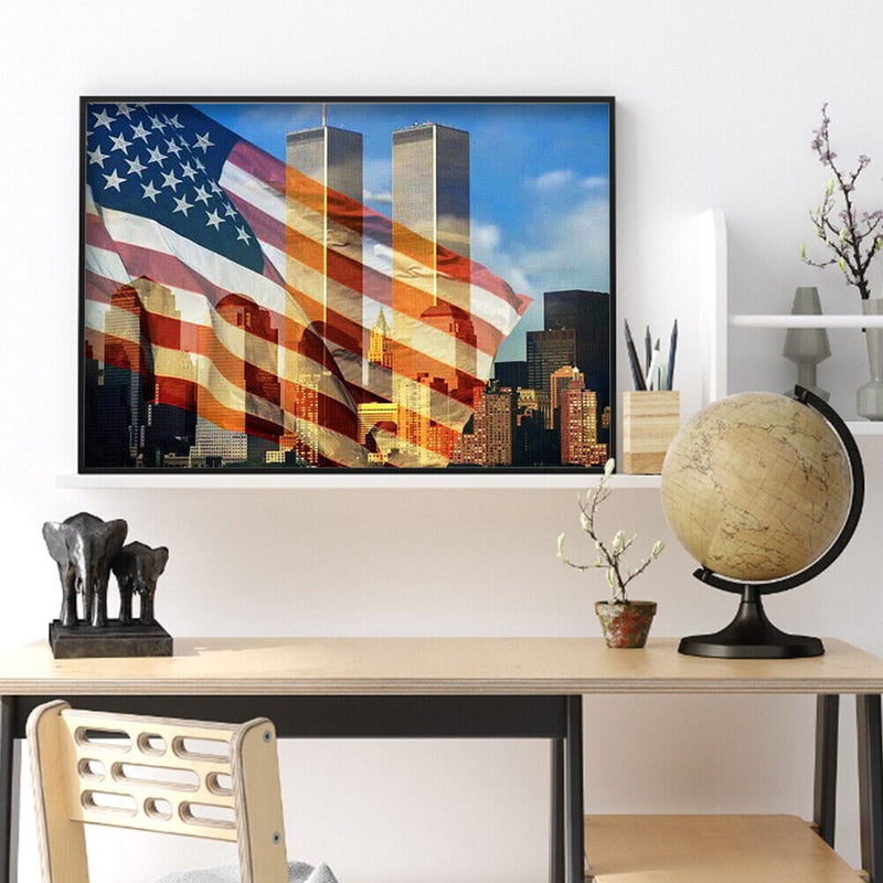 5D DIY Full Round Drill Diamond Painting National Flag Twin Towers Mosaic Art