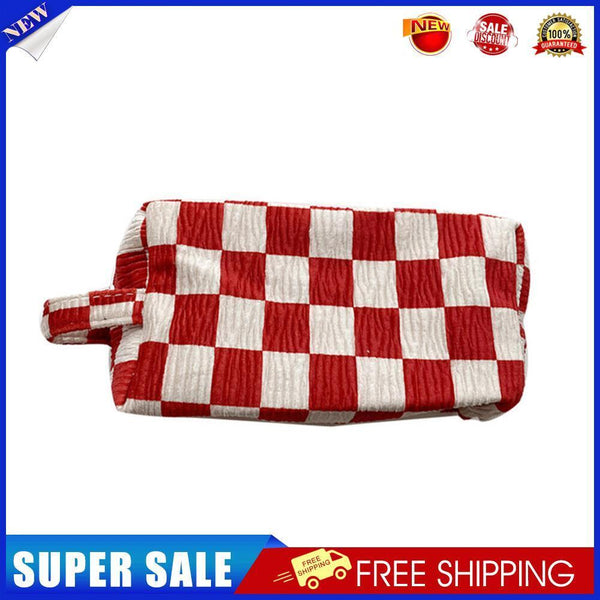 Print Toiletries Bag Women Makeup Pouch Mini Handbag (Large Red White Grid)