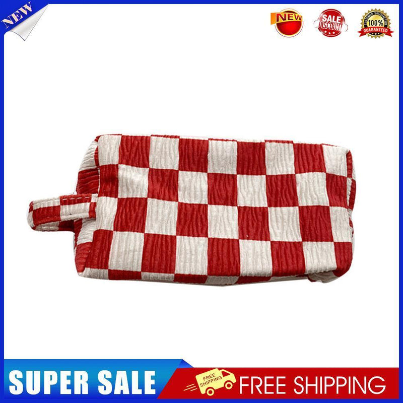 Print Toiletries Bag Women Makeup Pouch Mini Handbag (Large Red White Grid)
