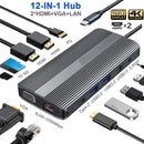 USB Type-C Hub 4K Dual HDMI Gigabit Ethernet Docking Station For Laptop PC