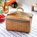 Prettygood7 Rattan Lunch Bag, Portable, Insulated, Cooler
