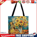 Fashion Women Sunflower Girl Print Shoulder Shopping Bag Linen Tote Handbag