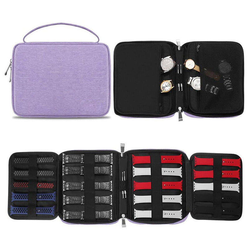 Portable Watch Band Organizer Storage Bag USB Cable Travel Handbag (Purple)