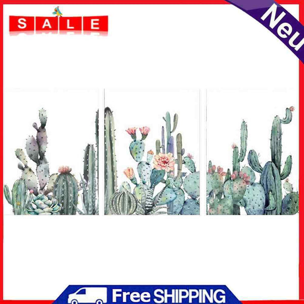 3 Panel Cactus Colouring Oil Canvas Picture DIY Handpainted Paint By Numbers Kit