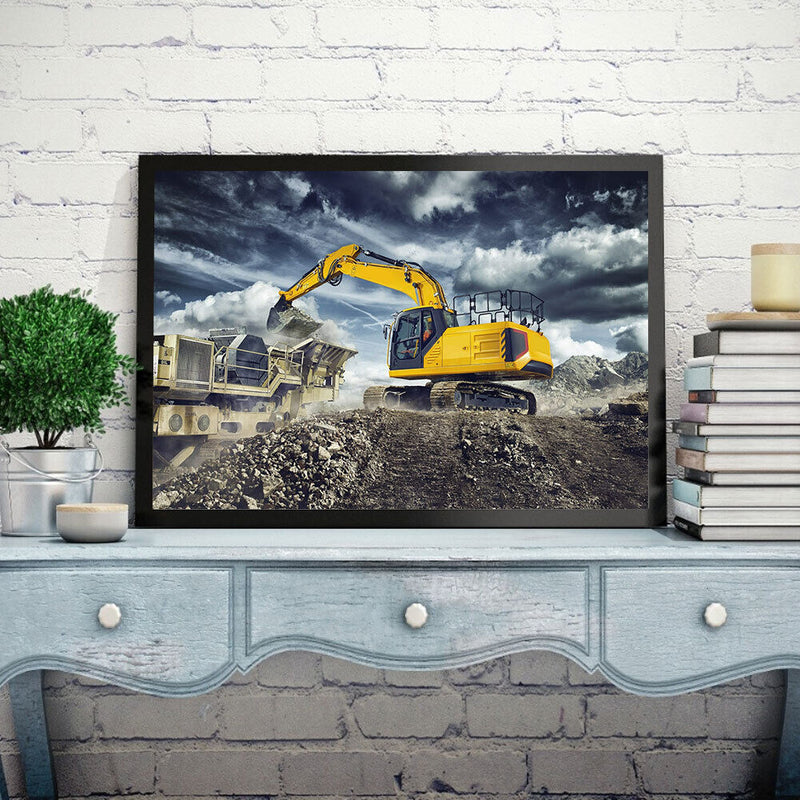 DIY Diamond Painting Kits Full Round Drill Working Excavator Home Decoration Set