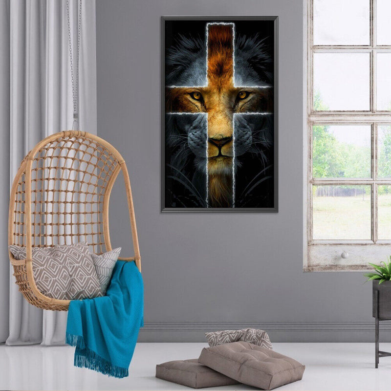 Handmade Cross Lion 5D DIY Full Round Drill Drawing Kit Diamond Painting Artwork