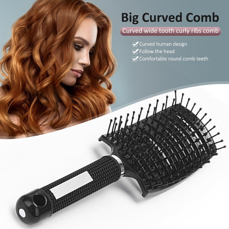 Big Curved Comb Wide Tooth Large Plate Hairdressing Hair Ribs Brush (Black)