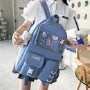 #A 4Pcs Backpacks Teenager Girls Casual Solid Color School Bookbag Rucksack