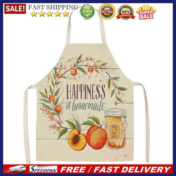 Happiness Kitchen Linen Apron Waterproof Home Cleaning Bib for Women Men Cook