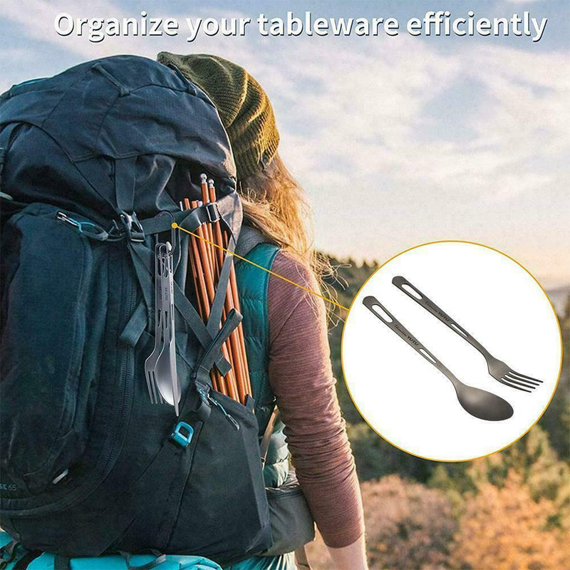 Portable Tableware Spork Set Titanium Fork Spoon Cooking Supplies Outdoor E6B4