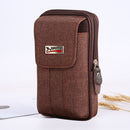 Men Canvas Mobile Phone Bags Double-layer Zipper Fanny Pack (Dark Coffee)