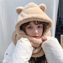3Pcs Fashion Warm Cute Bear Plush Beanies Caps Ear Hat Hat Scarf Set Women Caps