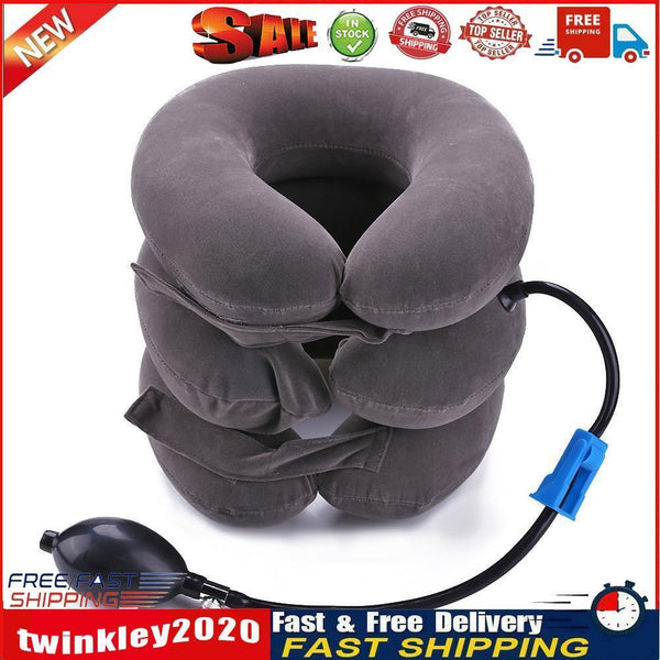 3-layered Air Inflatable Vertebra Retractor Neck Support Tractor (Grey) Newly