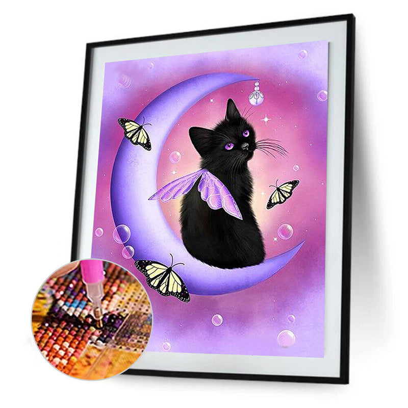 Black Cat Round Diamond Painting DIY Embroidery Kit Cross Stitch Home Decor