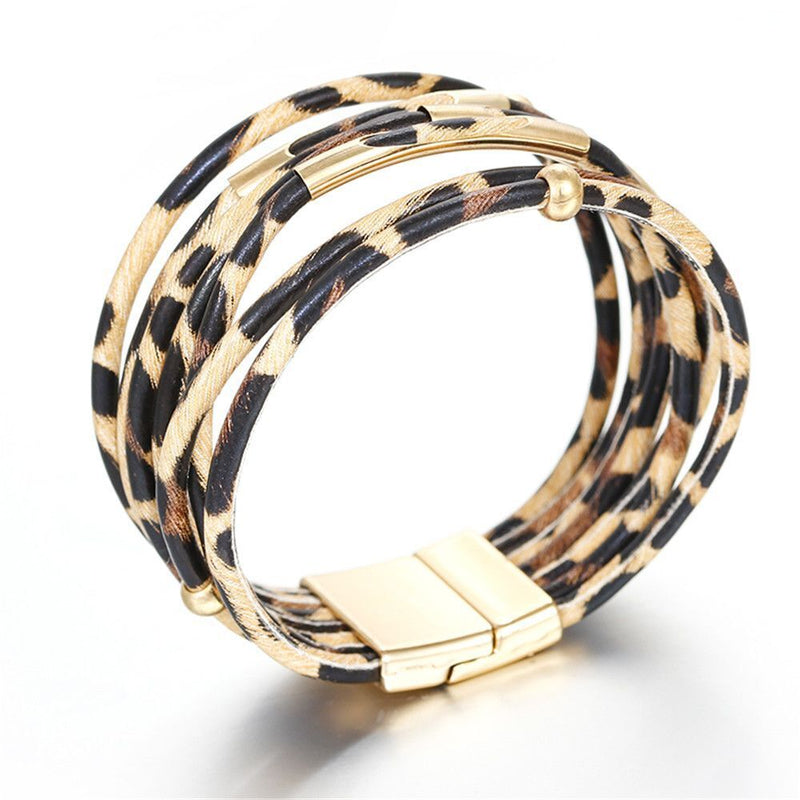 Wristband Magnetic Clasp Bracelet Bracelets & Bangles Leopard Leather Bangle