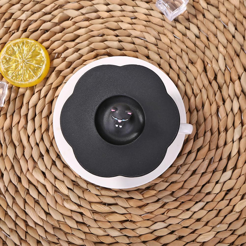 5pcs Silicone Cup Cover Heat-resistant Leak Proof Cartoon Lid (Black Cat)
