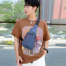 Retro Men Patchwork Travel Crossbody Chest Bag Casual Large Handbag (Blue)