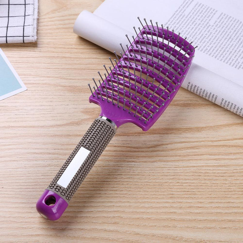 Pro Anti-Static Scalp Massager Hair Brush Curved Row Hairstyle Comb (Purple