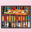 11CT Full Cross Stitch Cats on Bookshelf DIY Printed Wall Art Crafts Home Decor