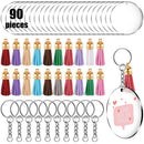 90PCS DIY Circle Discs Set Tassel Pendant Acrylic Keychain Key Ring