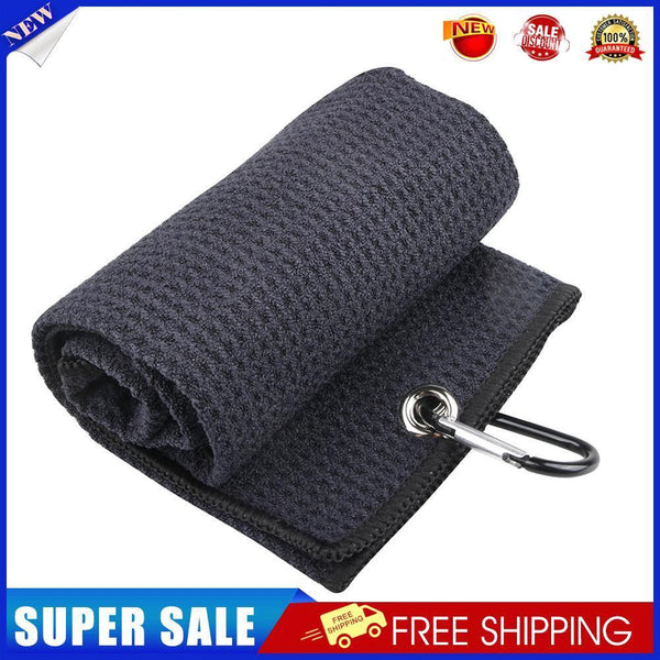 Waffle Microfiber Golf Ball Club Cleaning Towel with Carabiner Hook (Black)