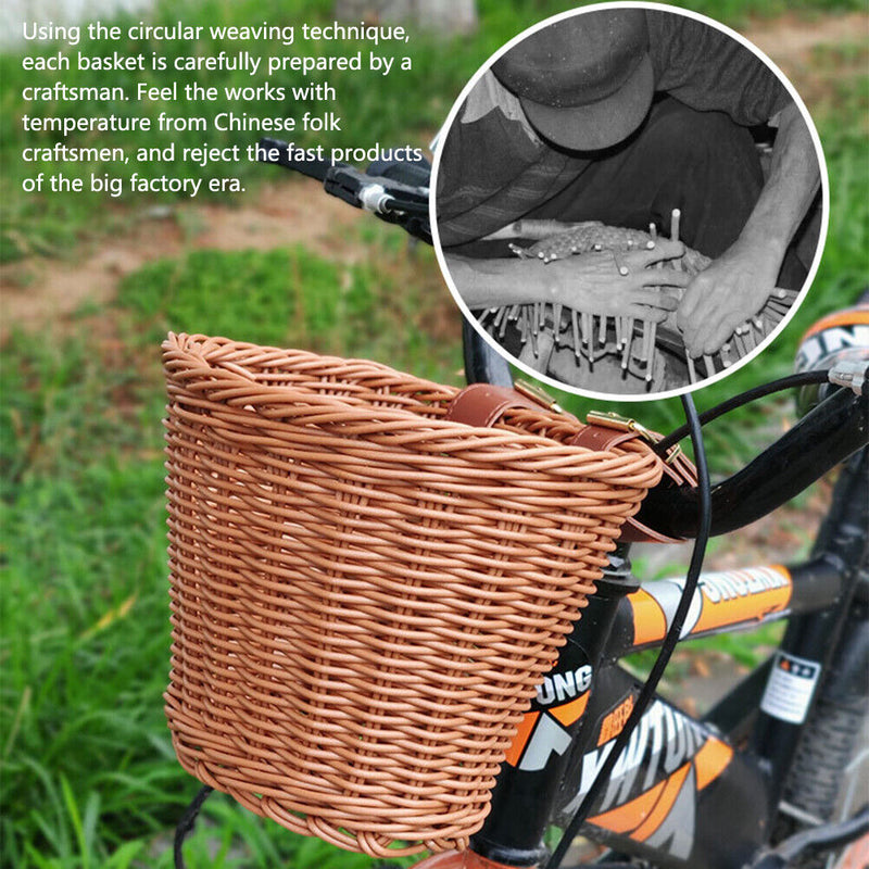 Kids Bike Basket Women Bicycle Rattan Weaving Front Basket (Primary Color) Newly