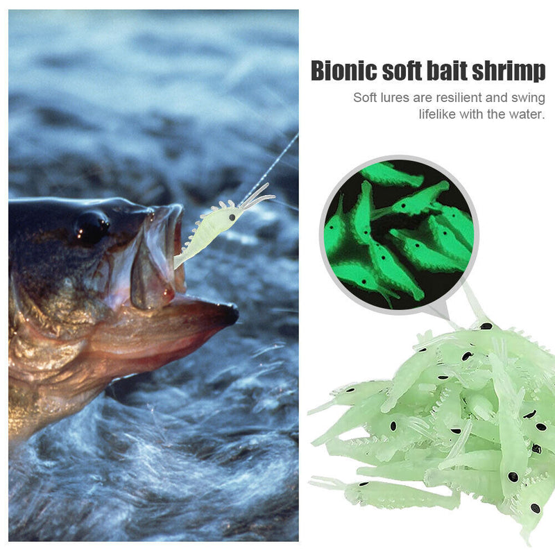 50pcs Luminous Shrimp Soft Lure 3cm Night Fishing Lure Fluorescent Glow Tackle