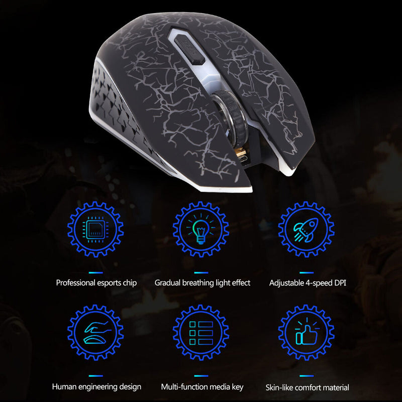 Wireless Computer Mouse Rechargeable 2.4GHz 7-Color Luminous Ergonomic Game Mice