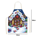 Portable Baking Painting Cooking Bib Aprons Christmas Cottage Print Linen Apr