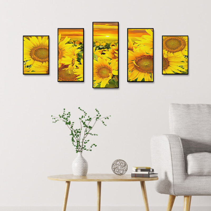 5D DIY Full Square Drill Diamond Painting 5 Panel Sunflower Mosaic Handmade