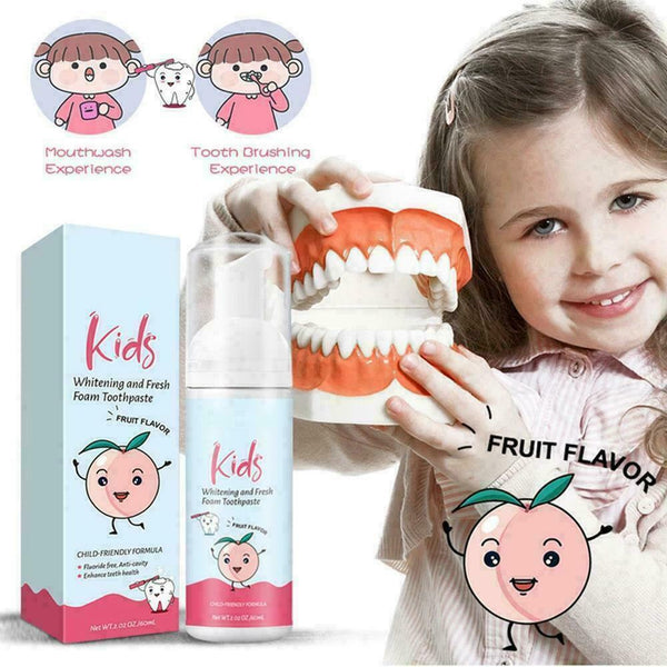 60ml Kids Toothpaste Foam Toothpaste Peach Flavor Teeth Whitening Stains L0A1