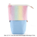 Rainbow Pencil Bag Pull-Down Pen Holder Retractable Stationery Case (Blue) Newly