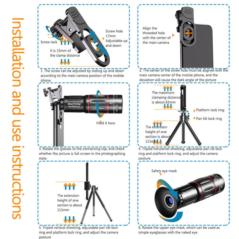 4 in 1 Camera Lens HD 28x Mobile Phone Lens Wide Angle Macro Lens for Smartphone